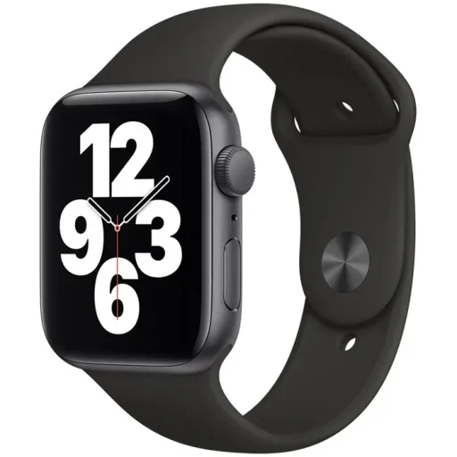 apple_watch_se_gps_44mm_space_gray_aluminum_black_sport_band_34r_screen__usen اپل واچ دست دوم سری SE 2020 44 میلیمتری باطری 82 - Image 1